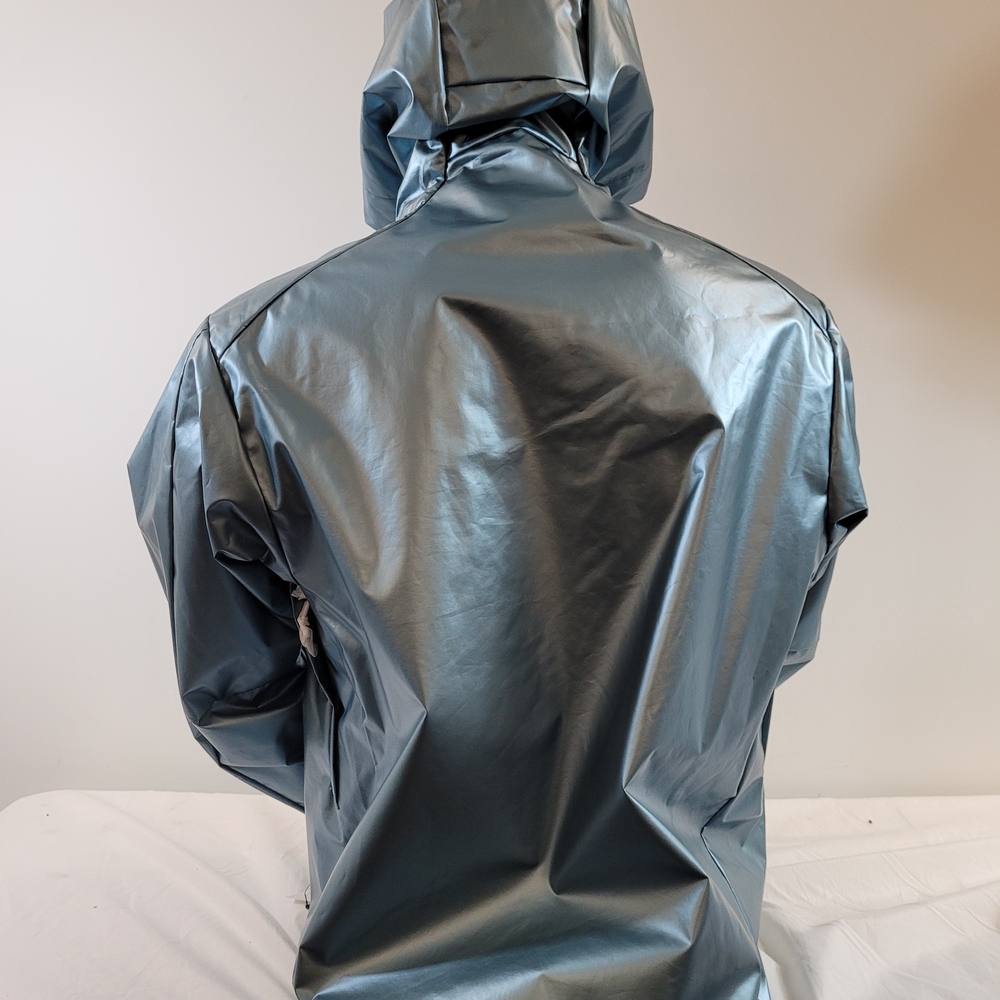 Metallic Teal Hooded Rain Jacket - Picture 10 of 12